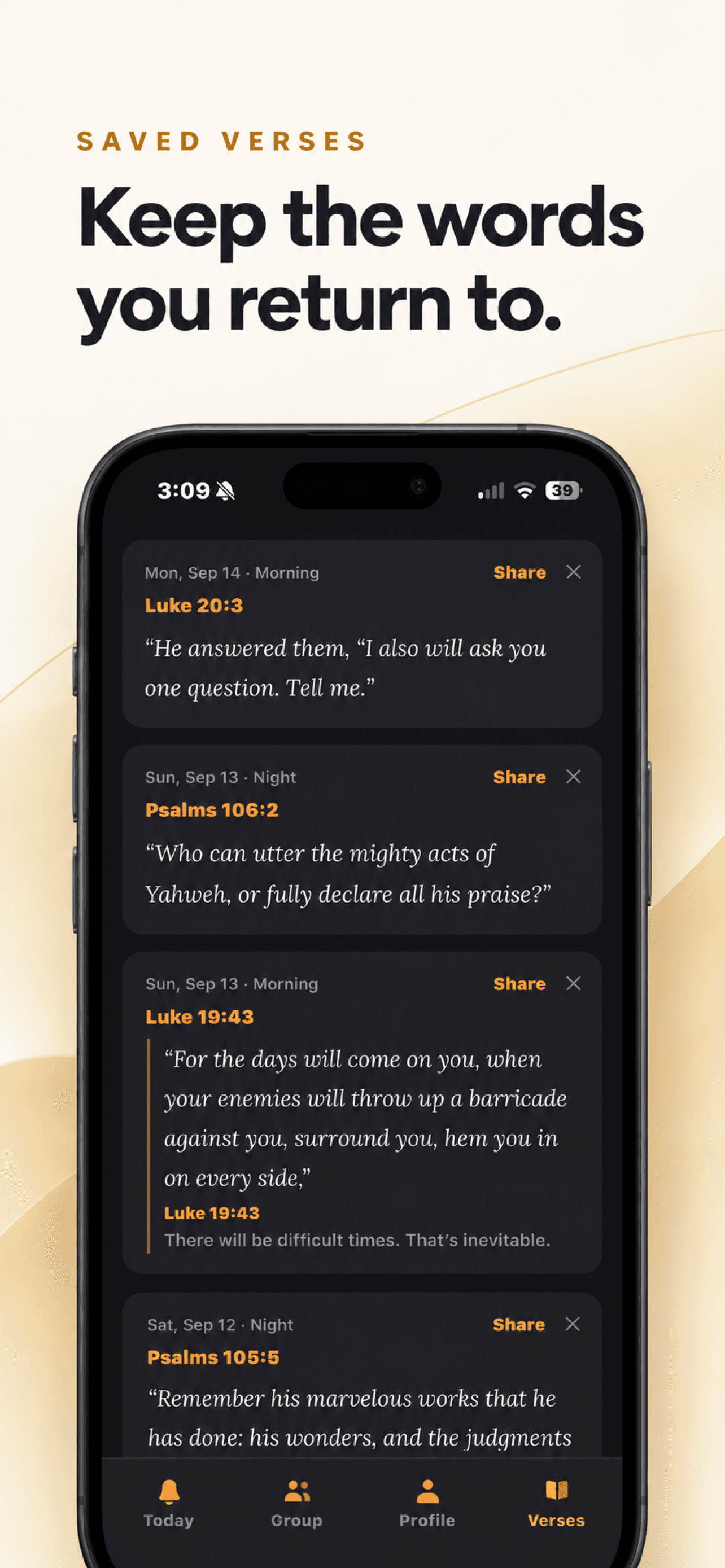 Keep the words you return to — saved verses